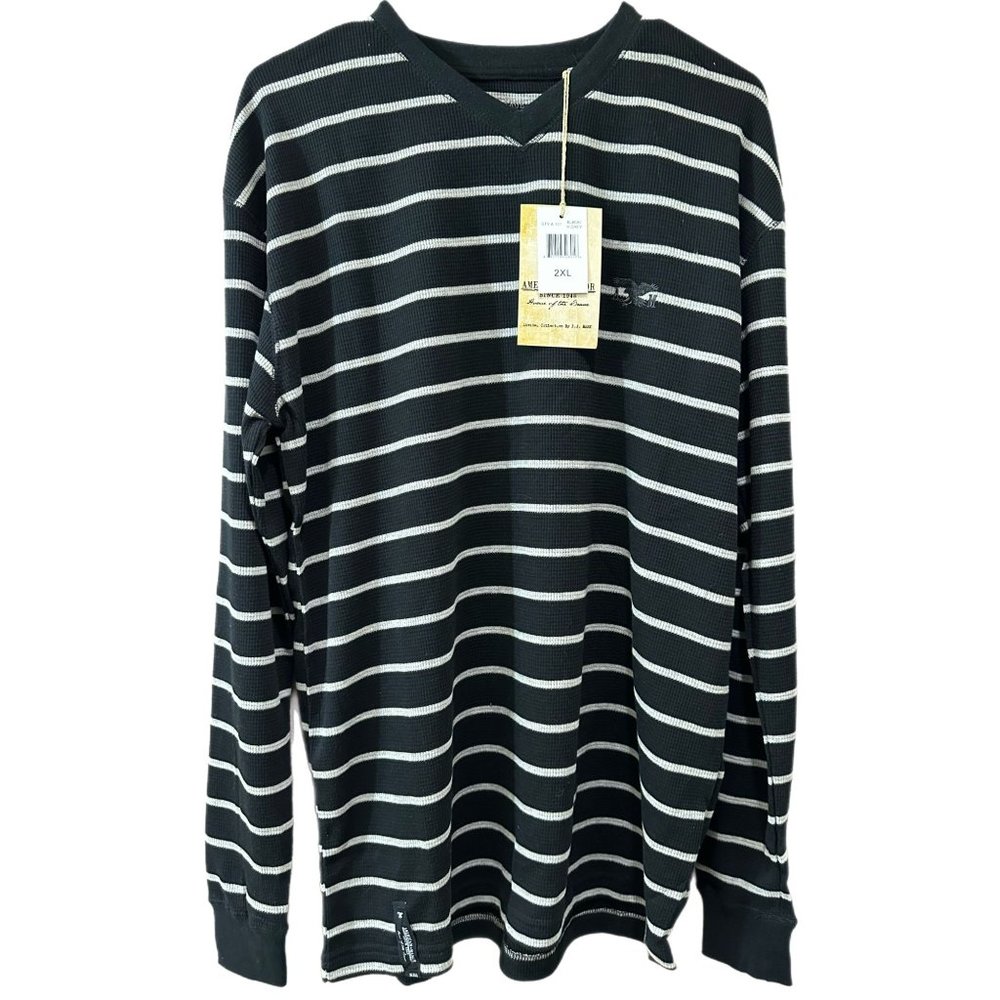 PJ Mark American Manor Mens Size XL Striped V-Neck Waffle Knit Thermal NEW